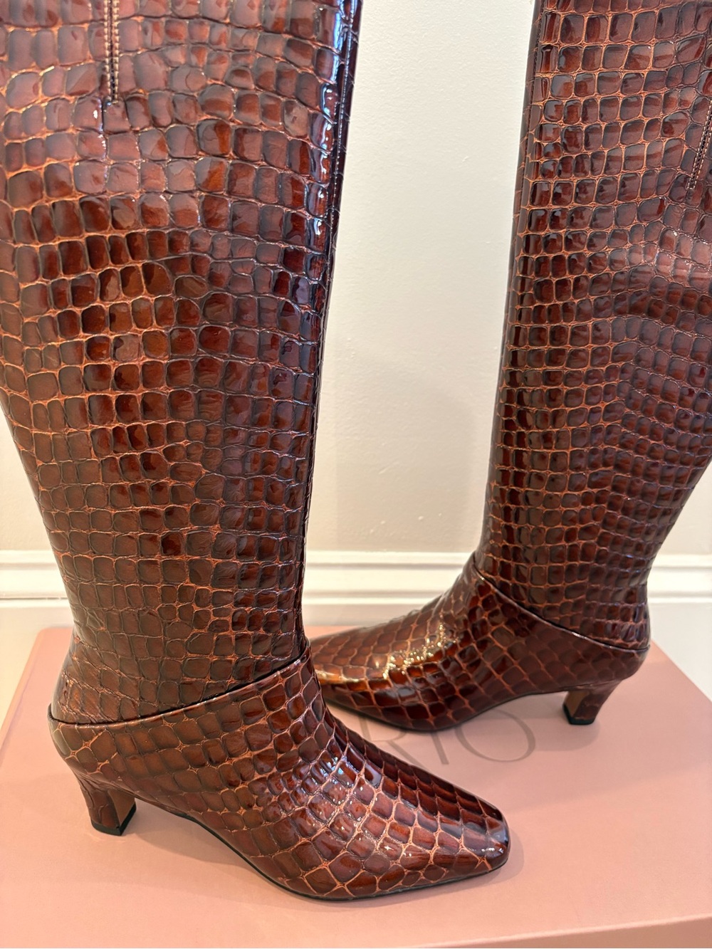 SARTO by Franco Sarto Andria Brown Croc Leather Knee High Boots Size 6M NIB - Picture 4 of 11